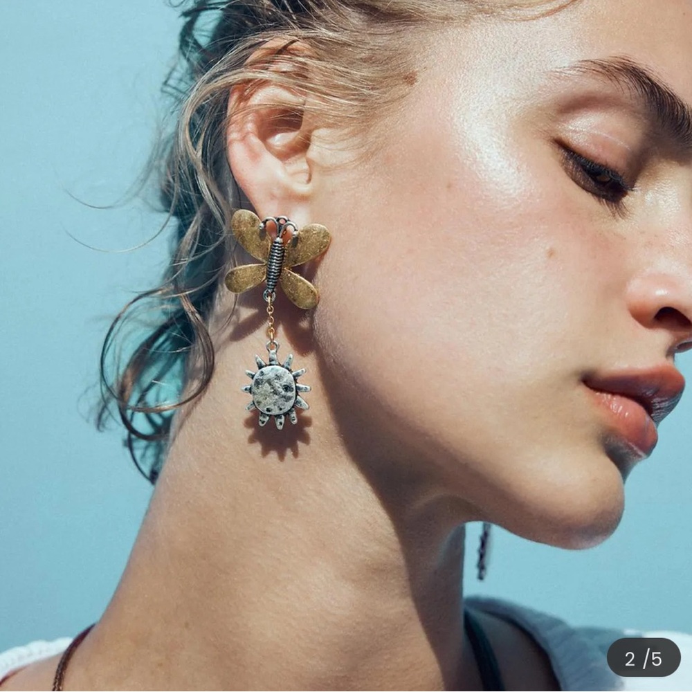 Gold and Silver Butterfly Sun Earrings